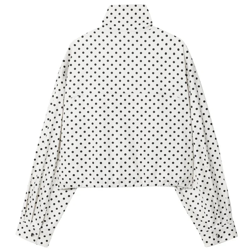 HXAO Polka Dot Bomber Jacket Women's Jackets Demi-Season Oversized Long Sleeve Top Outerwear Aviator Plus Size Zip Up Crop Coats