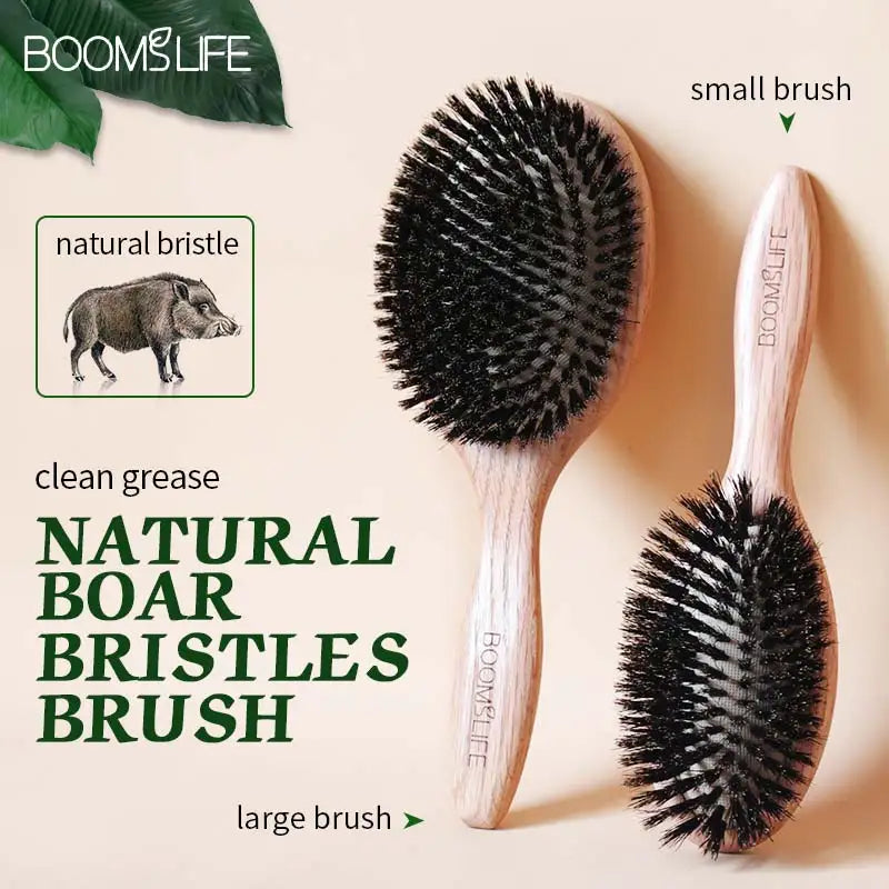 BOOMSLIFE Boar Bristle Hair Brush Women Combs for Hair Wood HairBrush Detangle Straightener Brush Hair Comb Barber Accessories