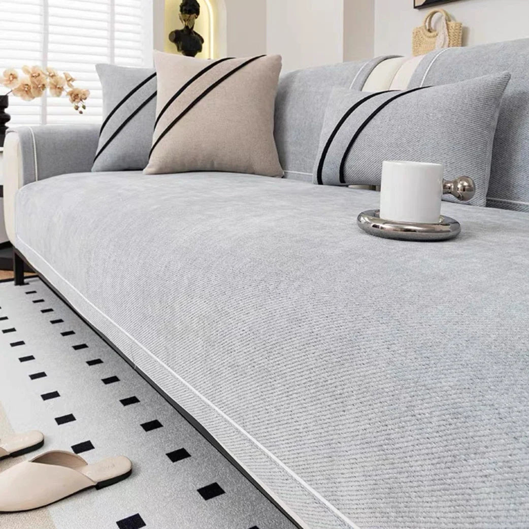[Heavy Non-Slip Sofa Protector Classic] Luxurious Chenille Sofa Cover with Decorative Stitching - Thick, Sofa Towel