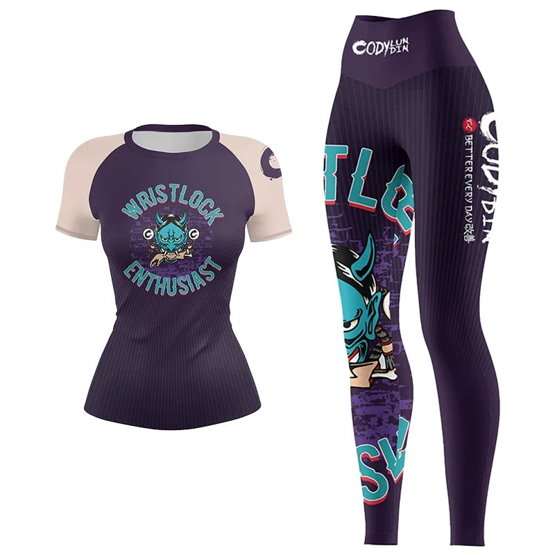 2025 Cody Lunidn Fashion Cartoon Printing Clothes for Women MMA Fighting Running Sports Rash Guard Wear Resistant 4-Piece Sets