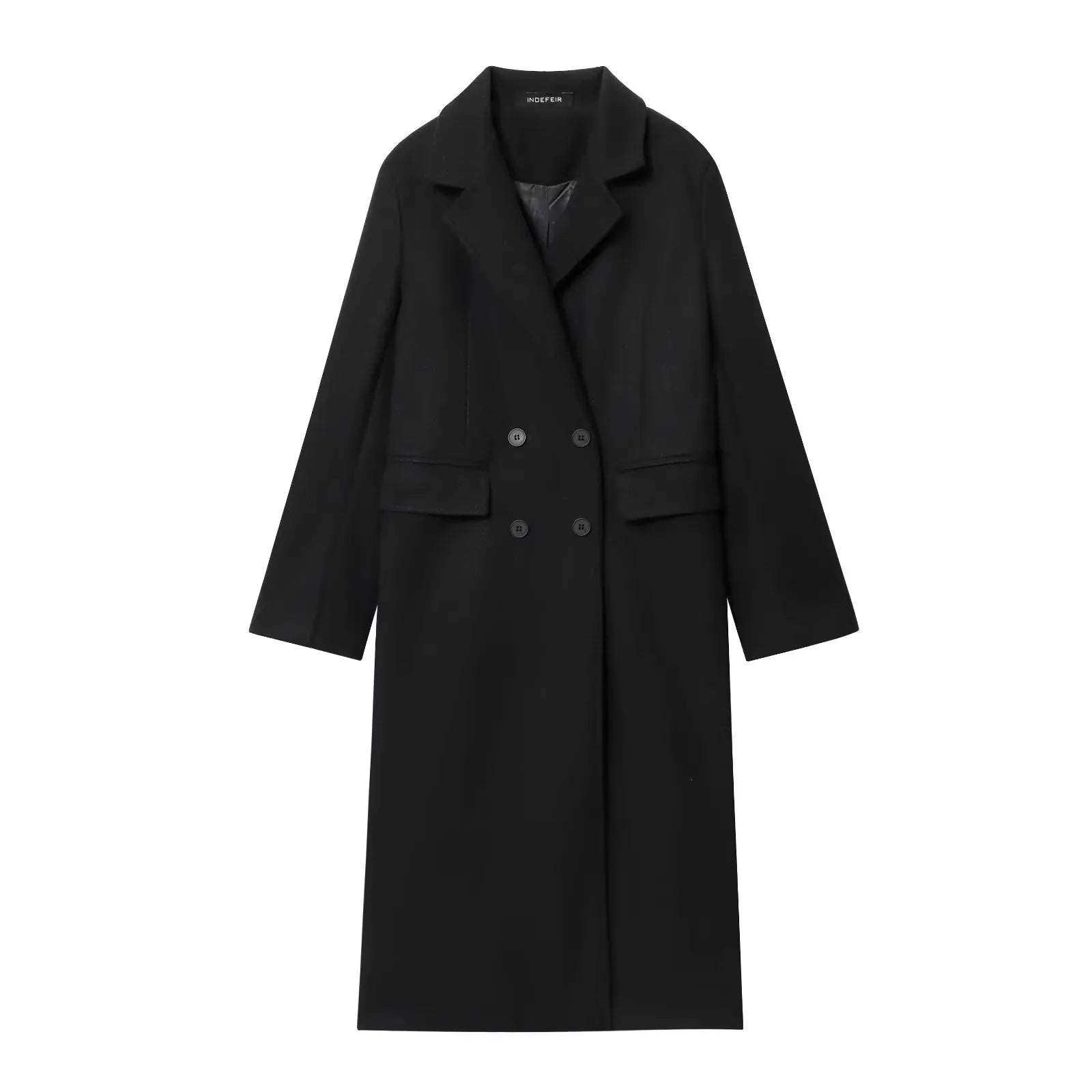 HH Women Fashion Burgundy Coat Double Breasted Long Sleeve Lapel Blends Jacket Autumn Winter High Street Outerwear