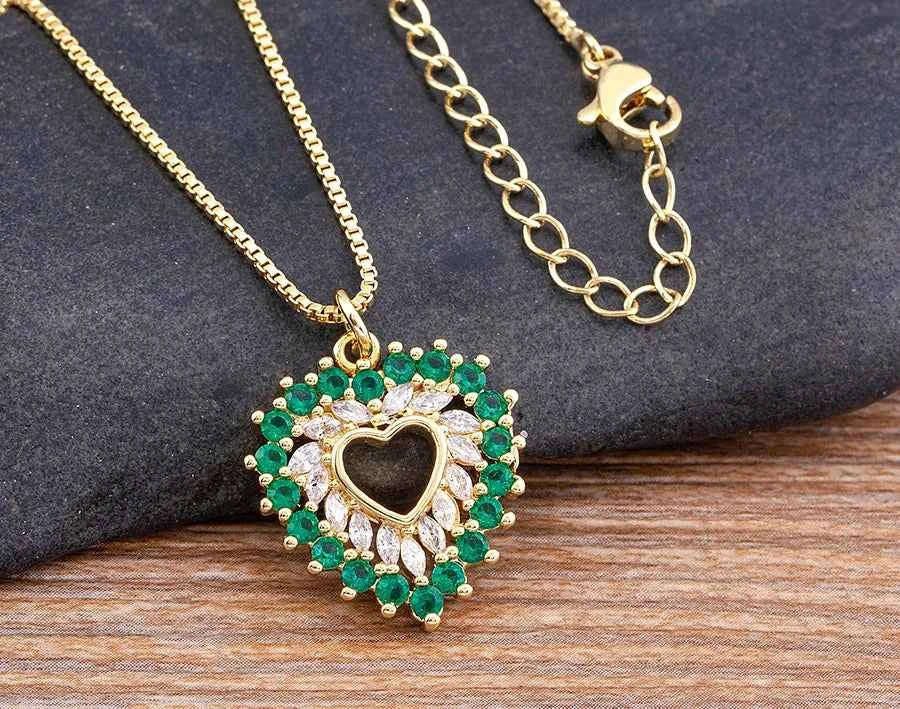Nidin New Arrival Romantic Heart Shape Sparkling Zircon Pendant Necklace 3 Colors For Women Female Fine Jewelry Gifts Wholesale
