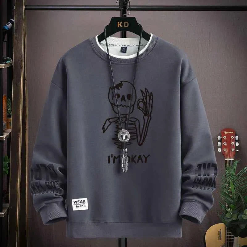 Autumn Men’s Sweatshirt Cool Bear Print Long Sleeve T-shirt Khaki O Neck Harajuku Exclusive Design Top