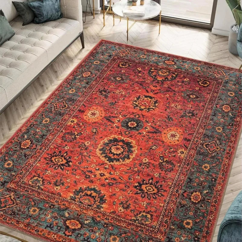 Turkish Style Red Rugs Classic Style Carpet Non Slip Living Room Rug Popular Modern Rug Ottoman Style Boho Rug Entrance Door Mat