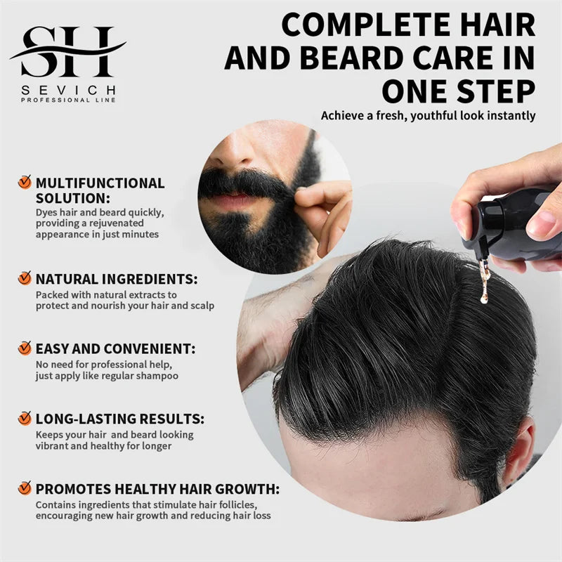 250ml Natural Black Hair Shampoo 5in1 Darkening Hairs Instant Gray To Black Shampoo Repair White Hair Care Black Beard Shampoo