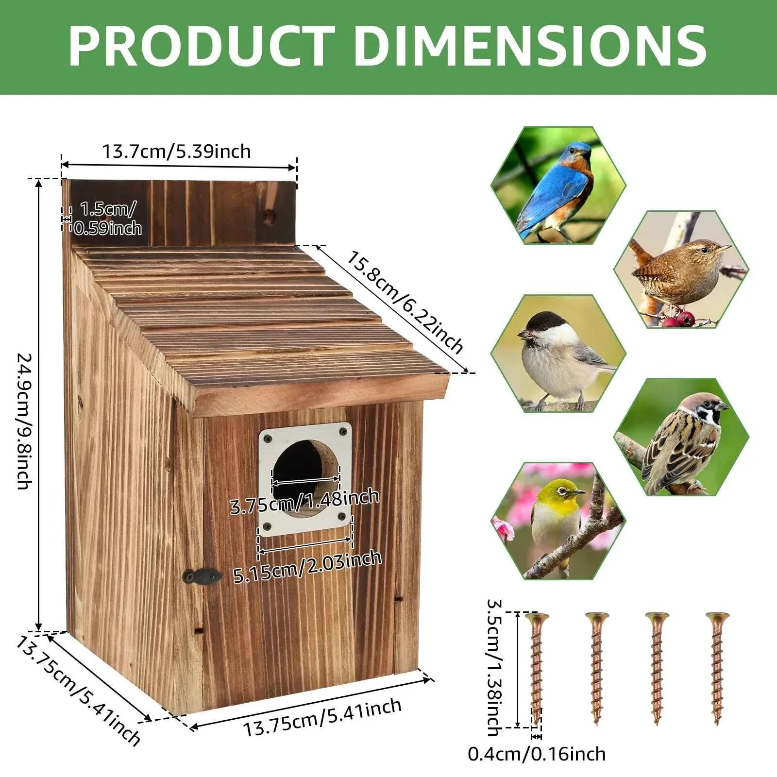 2Pcs Wooden Bird House Outdoor Weatherproof Parrot Bird Nest Breeding Sleeping Box Birdhouse Garden Patio Decorative