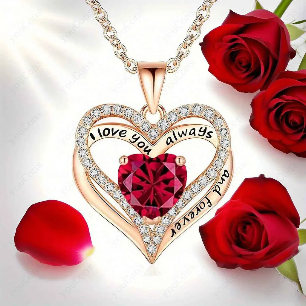 Red Heart Pendant Necklaces With Cute Bear Rose Gift Box For Women Mother Day 2026 Christmas Valentine Wedding Birthday Jewelry