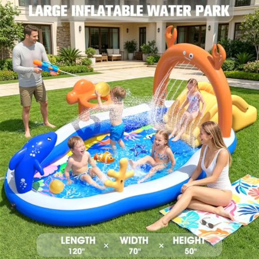 Backyard Inflatable Toddler Pool With Water Slide Sprinkler