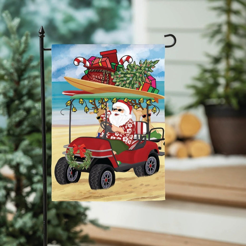 Santa Golf Cart Garden Flag 2 Sided