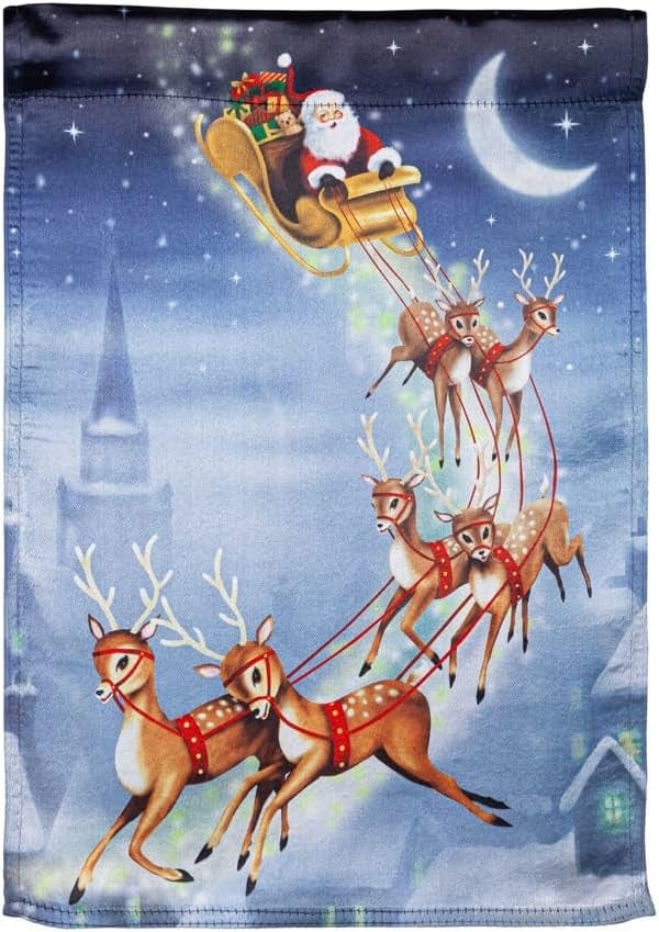 Santa Sleigh Christmas Garden Flag 2 Sided Lustre