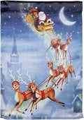 Santa Sleigh Christmas Garden Flag 2 Sided Lustre