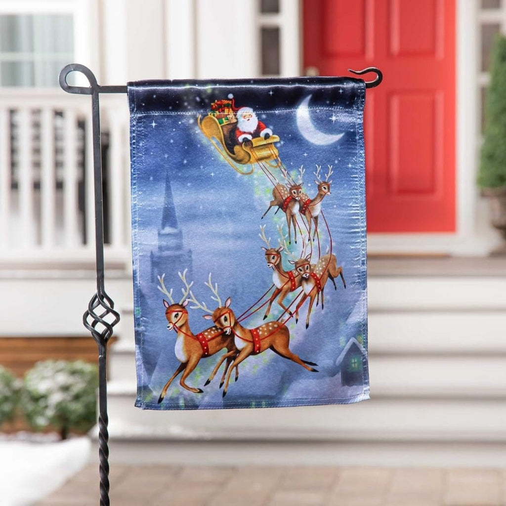Santa Sleigh Christmas Garden Flag 2 Sided Lustre
