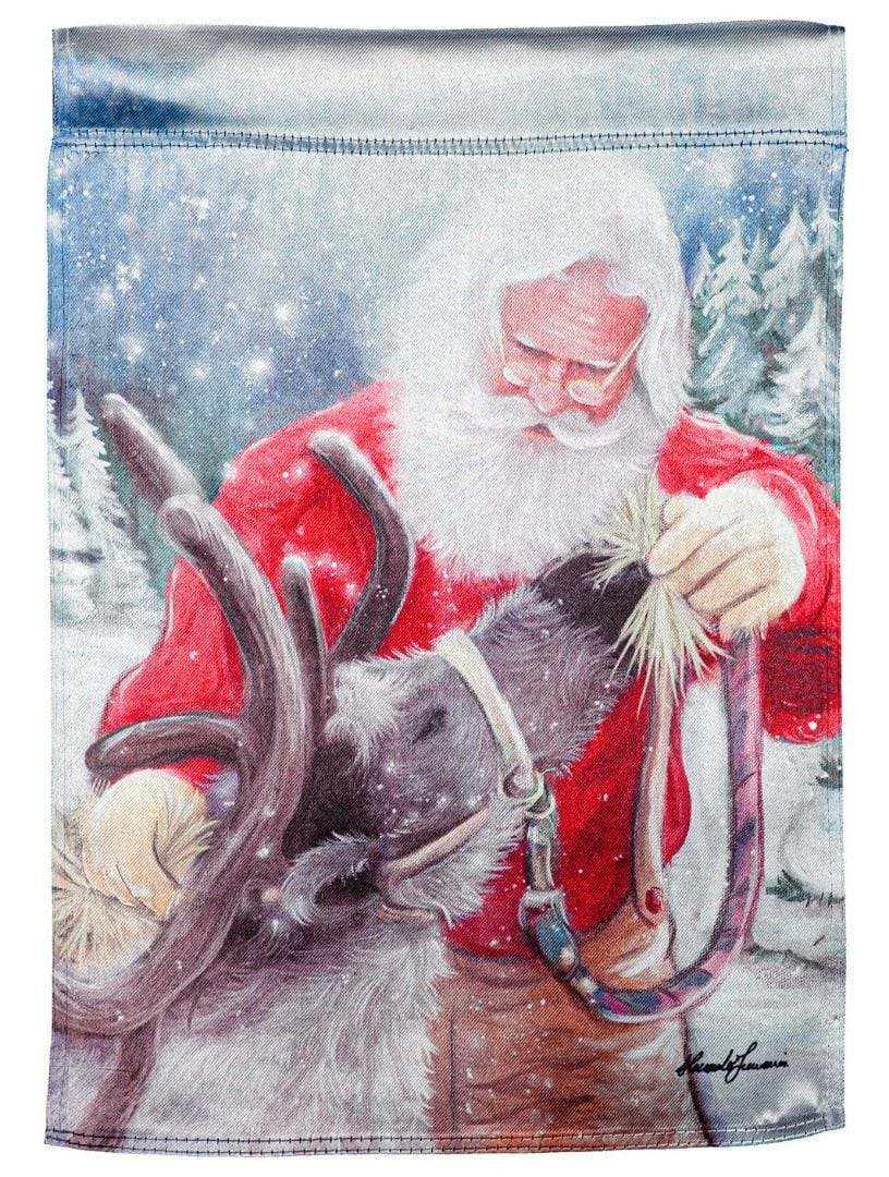 Santa and his Reindeer Christmas Garden Flag 2 Sided