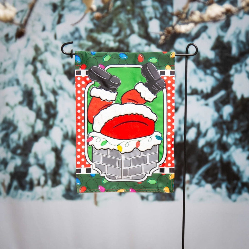 Santa's Coming Down The Chimney Christmas Garden Flag 2 Sided