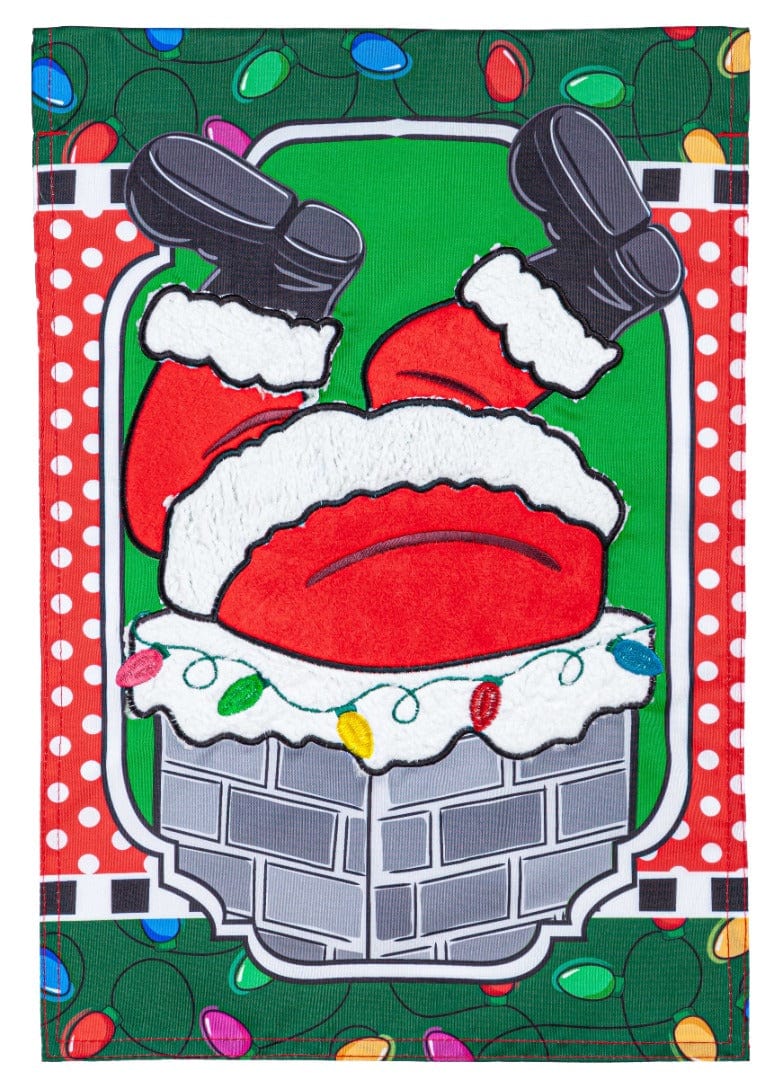 Santa's Coming Down The Chimney Christmas Garden Flag 2 Sided