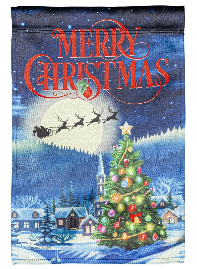 Santa's Sleigh Christmas Garden Flag 2 Sided Lustre