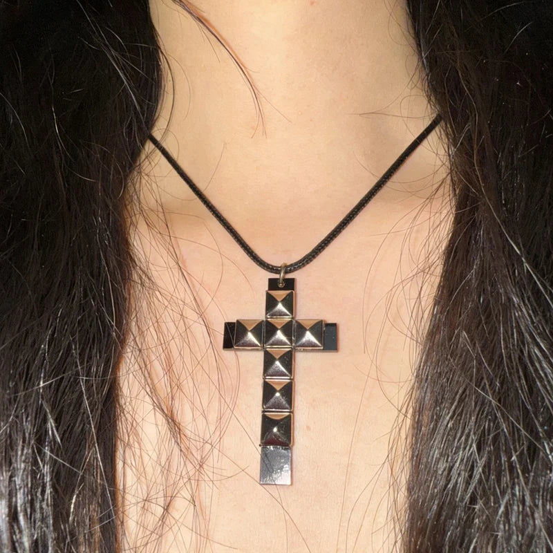 Rivet Cross Pendant Necklace | Punk Gothic Fashion Jewelry for Women