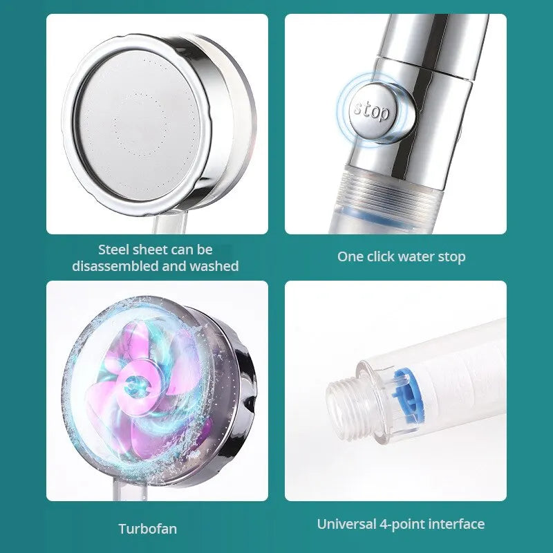 New Propeller Driven Shower Head Cotton Filter Turbocharged High Pressure Handheld Shower Nozzle