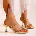Luxury Gold High Heels Sandals for Women 2026 Summer Slip-on Thin Heeled Outdoor Slippers Woman Plus Size 42 Party Dress Shoes