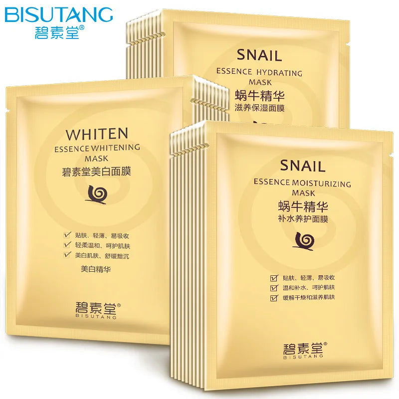 10pcs Snail Anti-aging Face Mask Moisturizing Whitening Anti Wrinkles Hydrating Facial Masks Sheet Masks Skin Care Products