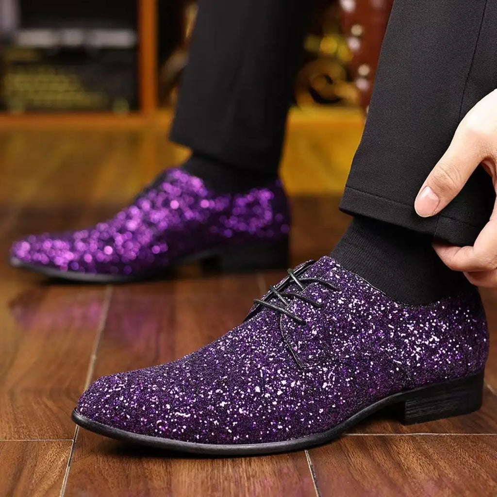 Luxury Men Dress Shoes Gold Silver Sequin Wedding Shoes High Quality Lace-Up Oxford Shoes Fashion Designer Men Flats Large Size