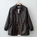 Women Fashion 2025 Fall / Autumn Pu Leather Jacket with Elastic adjustable waist Female Coat and Outerwear