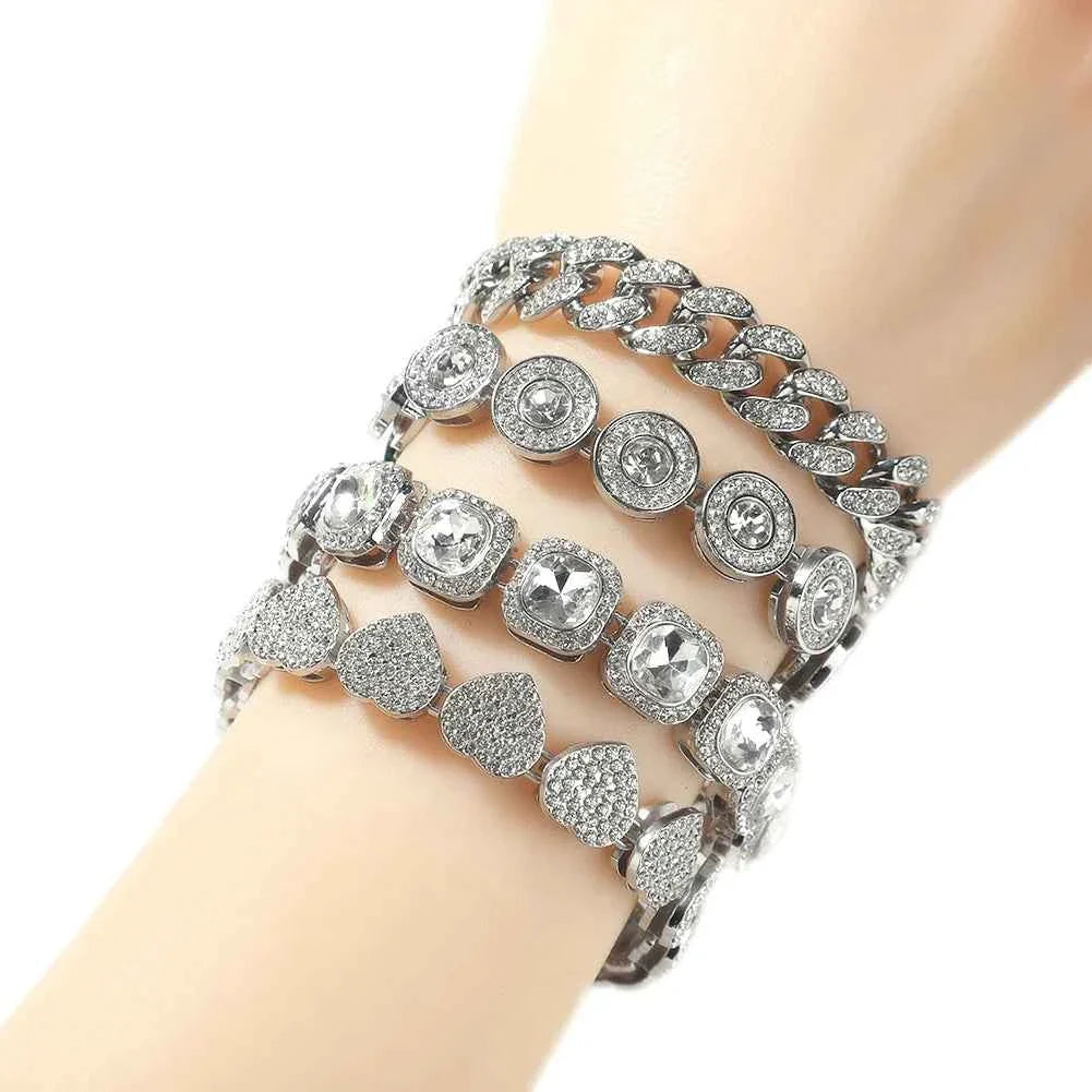 Pink Color Rhinestones Bracelets Set