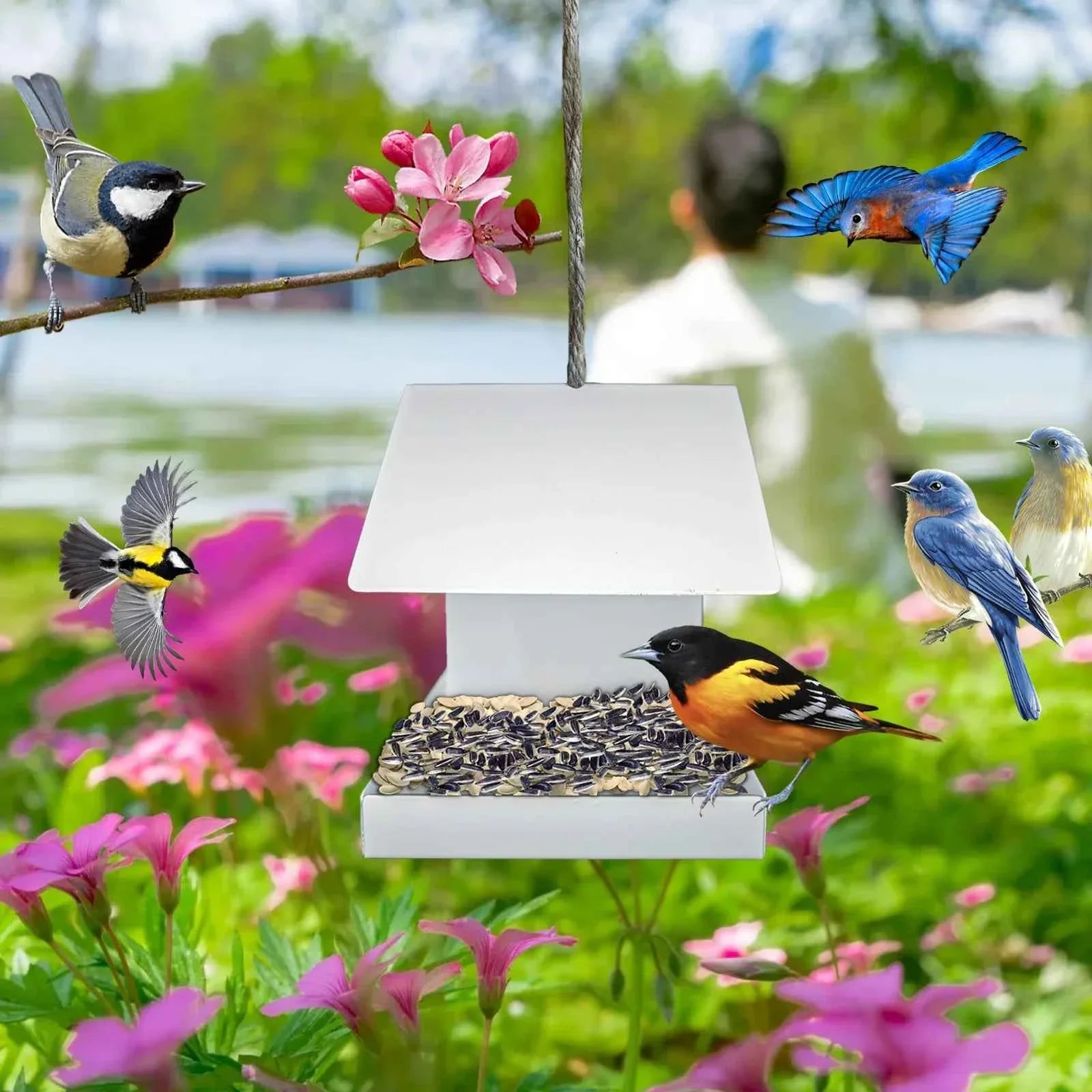 Metal Bird Feeder House, Morden Design House Bird Feeder, Perfect for Attracting Wild Birds, Outdoor Garden Bird Feeder