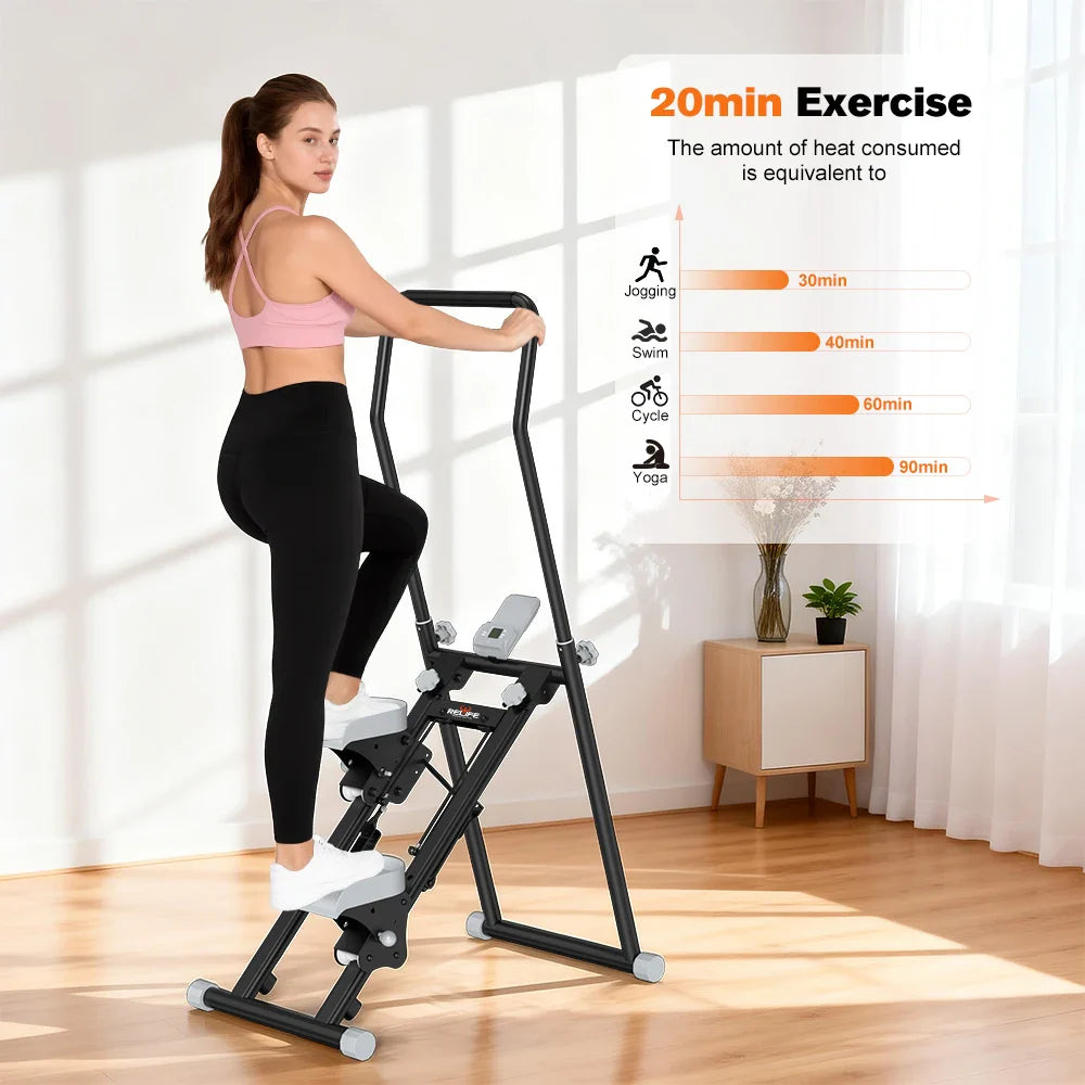 Foldable Stair Stepper For Home Gym With LCD Monitor Pedals