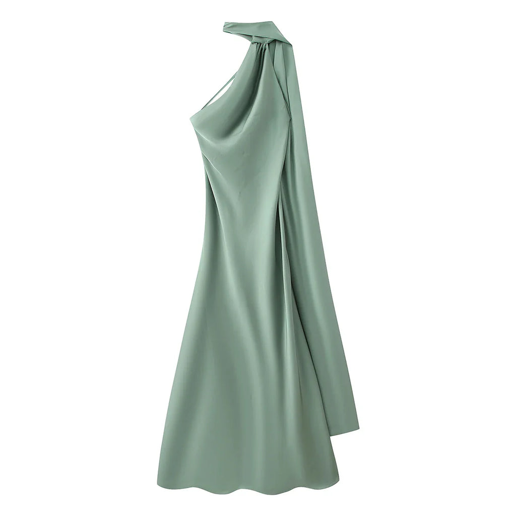 Elegant Women's Ribbon Long Satin Party Dress Halter Backless Sleeveless Female Dresses 2026 Summer Lady Solid Evening Gowns