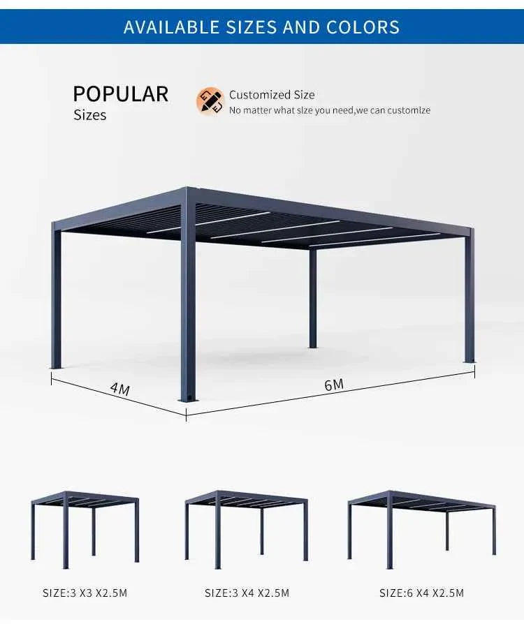 Bioclimatic Motorized Aluminum Pergola - Adjustable Louvered Roof Garden Gazebo