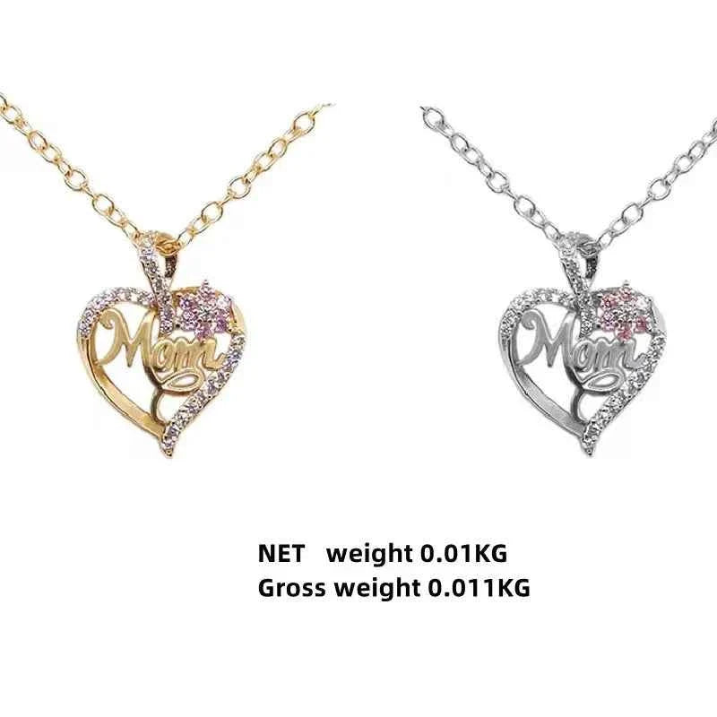 Gold-Plated Mom Heart Necklace with Cubic Zirconia - Dainty Valentine's Day Gift for Women Fashion Jewelry