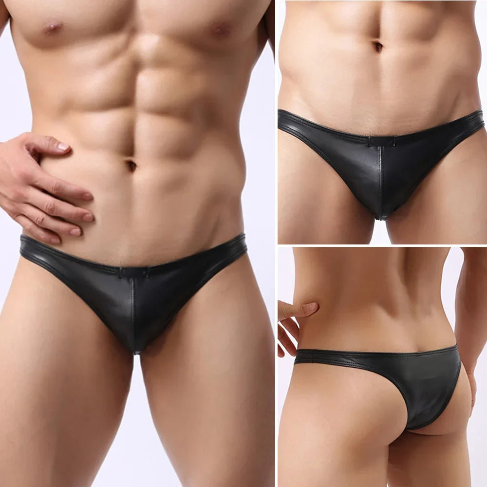 Undies Thong Underpants Stylish and Functional Men\\\'s Sexy PU Leather Underwear Briefs with Pouch Multiple Sizes