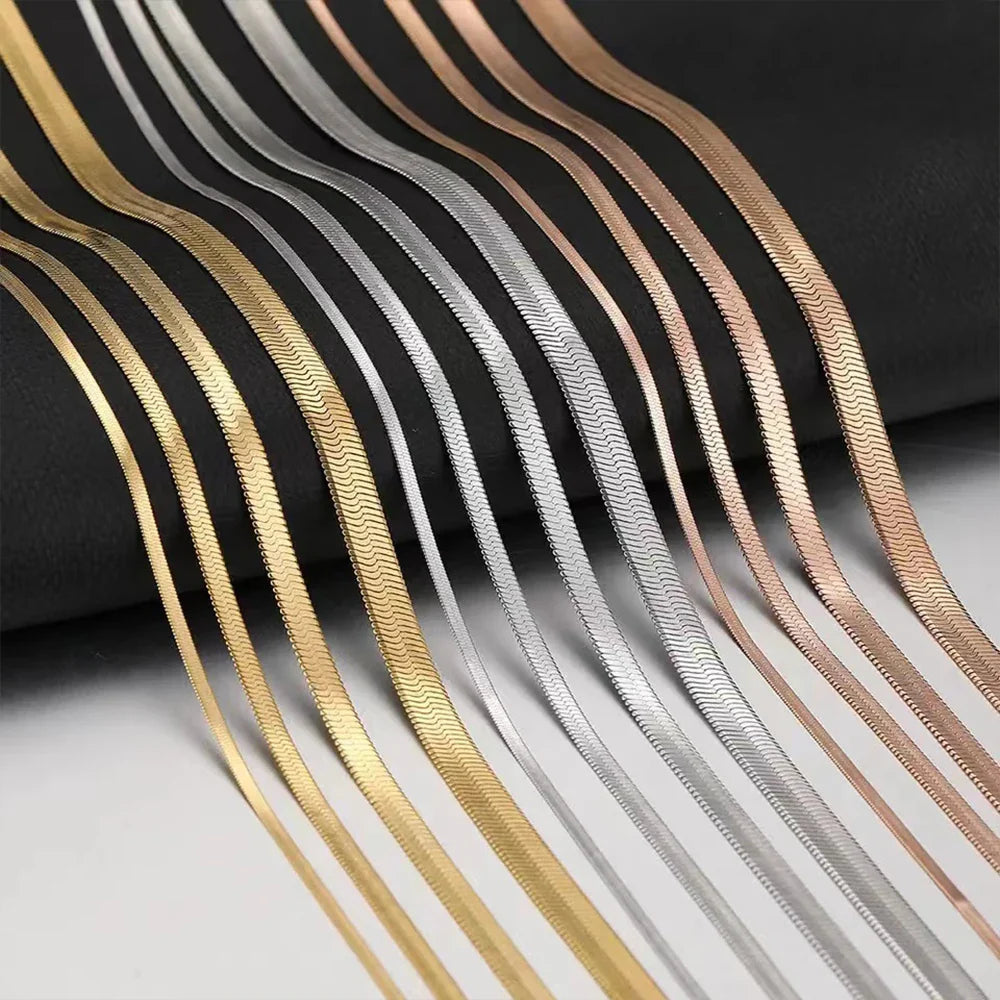 316L Stainless Steel Snake Chain Necklace for Women — Herringbone Choker in Gold, Silver, Rose Gold