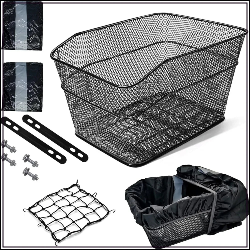 Rear Bike Basket With Easy Install Spider Webbing And Waterproof Tarp Cover