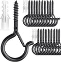 20 Pack Screw Hooks for Hanging Plants / String Lights, Heavy Duty 2.2 Inch Black Eye Hook Screw Cup Ceiling Hook Q-Hanger