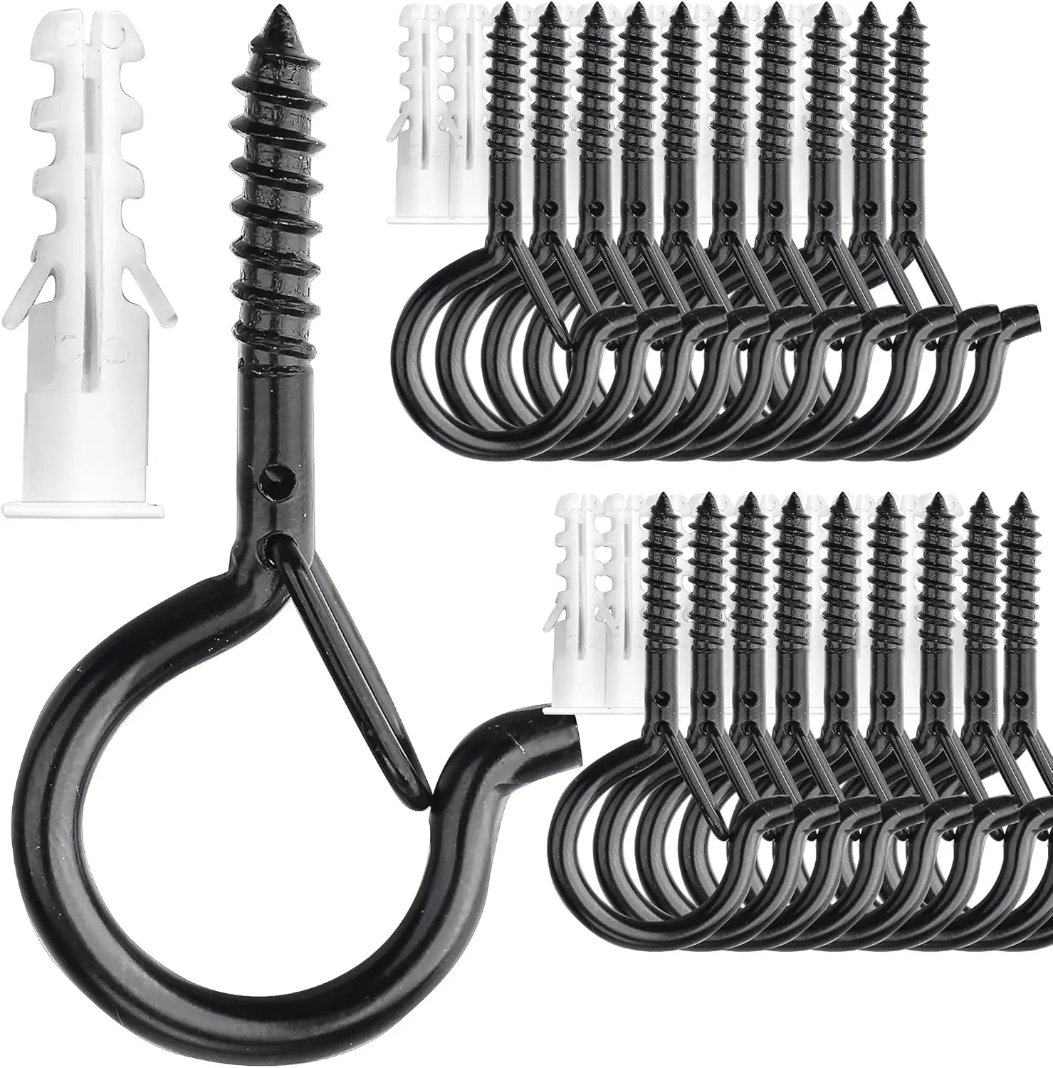 20 Pack Screw Hooks for Hanging Plants / String Lights, Heavy Duty 2.2 Inch Black Eye Hook Screw Cup Ceiling Hook Q-Hanger