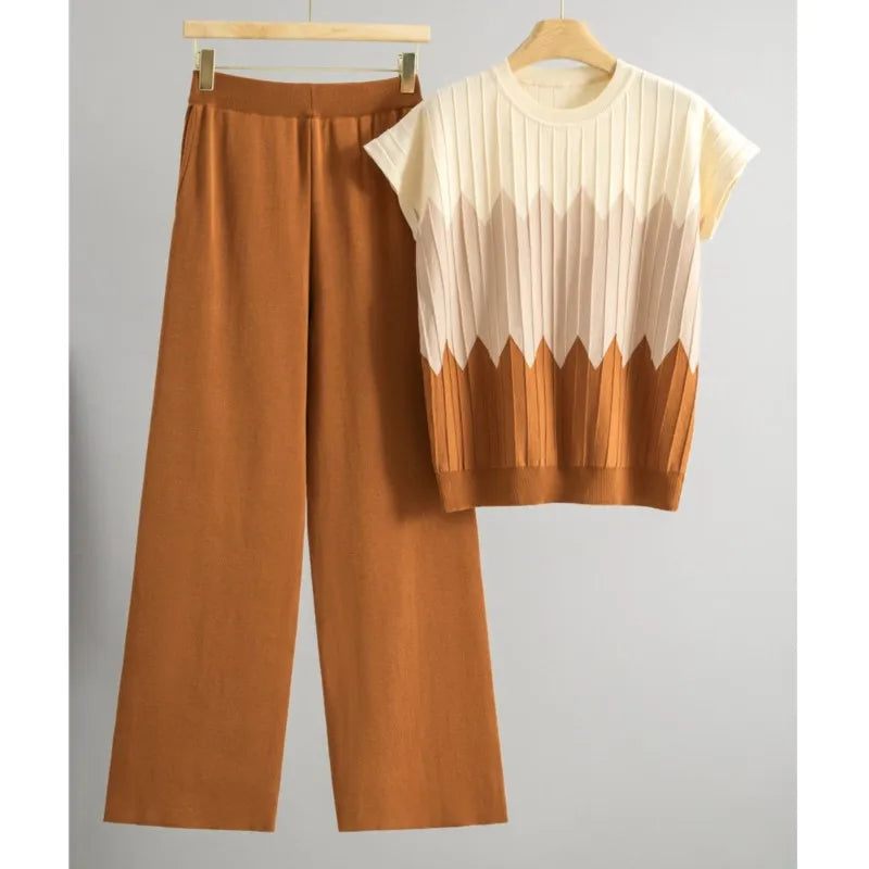 Casual Gradient Summer Knit Pants Sets Women Loungewear 2 Piece Women Set Knitted Tank Top Two Piece Set For Women