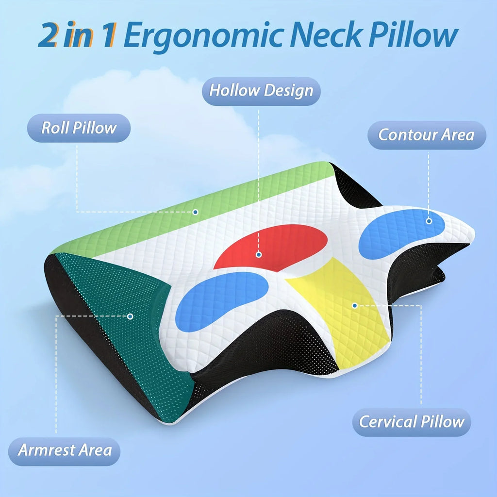 1pc Memory Foam Cervical Pillow, 2 in 1 Ergonomic Contour Orthopedic Pillow for Neck Pain, Contoured Support Pillows,Neck Pillow
