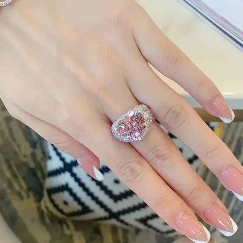 Big Pink Crystal LOVE Heart Open Ring