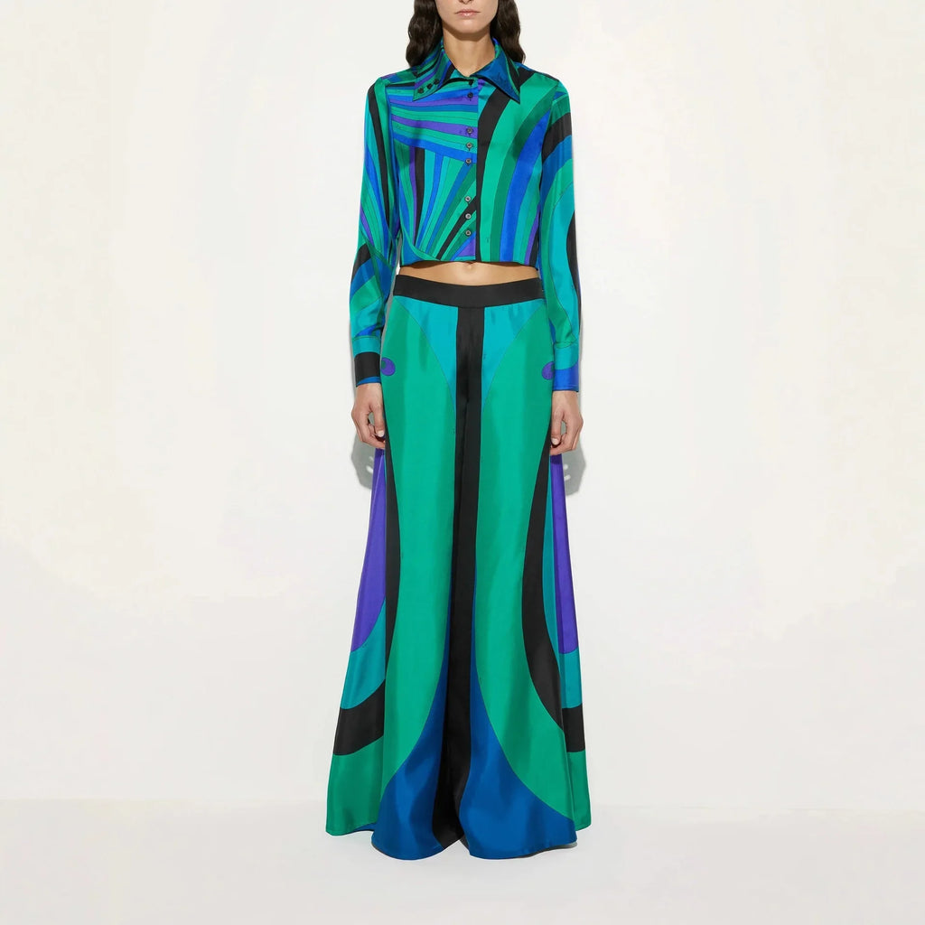 Spring Autumn Print Pants Sets Women Long Sleeve Shirt Loose Wide Legs Trousers Two Piece Set Fashion Streetwear Female Clothing