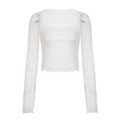 SUCHCUTE Lace-trimmed Patchwork Long-sleeve Tees Women Square Neck See-through Back Top Y2k Aesthetic 90s Sexy T-shirts Vintage