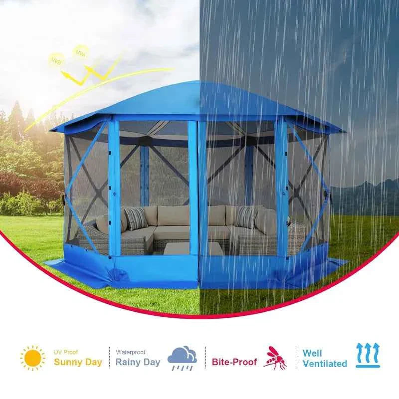 Outdoor Camping Hexagonal Automatic Canopy Dome Tent 2-4 Person Portable Gazebo Family Party Netting Proof Mosquito