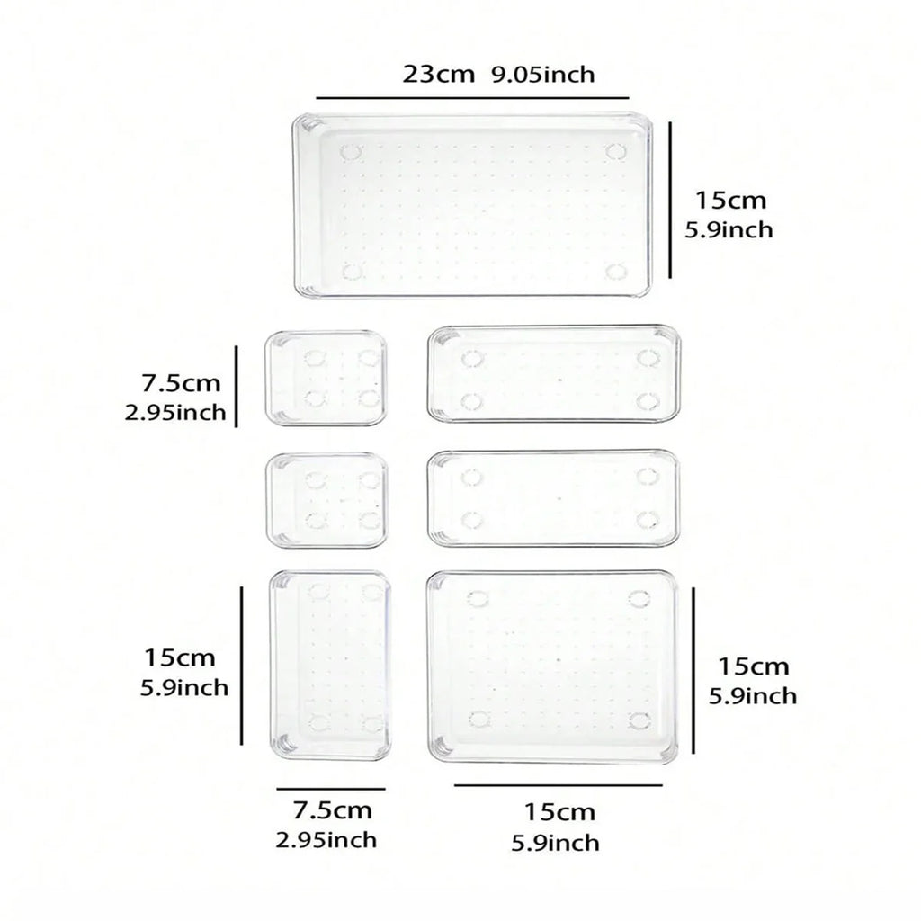7pc Desk Drawer Organizers Set Plastic Bathroom Storage Makeup Organizer Clear Transparent Storage Box Drawer Organizer