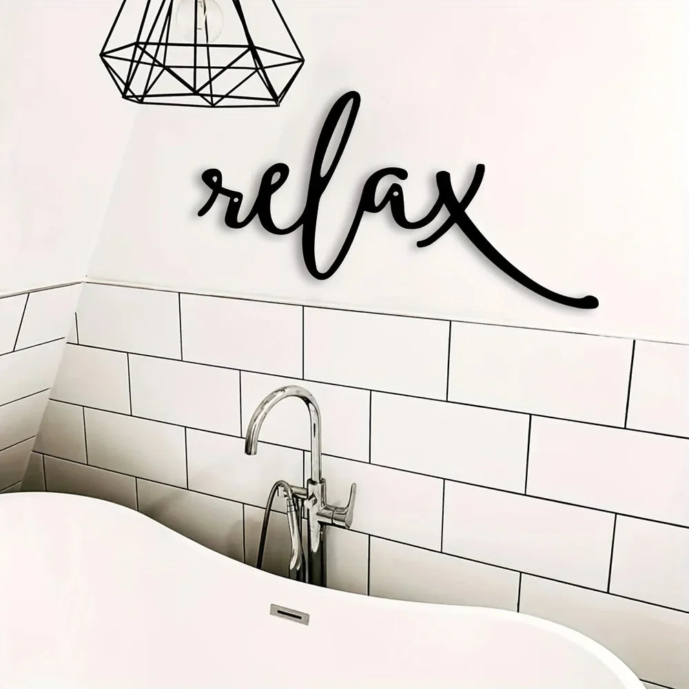 Relaxing Black Metal Iron Sculpture - Modern Wall Art for Bathroom Decor, Easy Hang