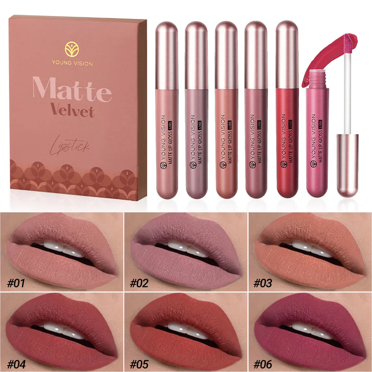 HANDAIYAN Set of 6 NonStick Cup Liquid lipstick , Long-Lasting Lip Gloss Gift Box – Matte Finish Lip Gloss, Resistant to Fading