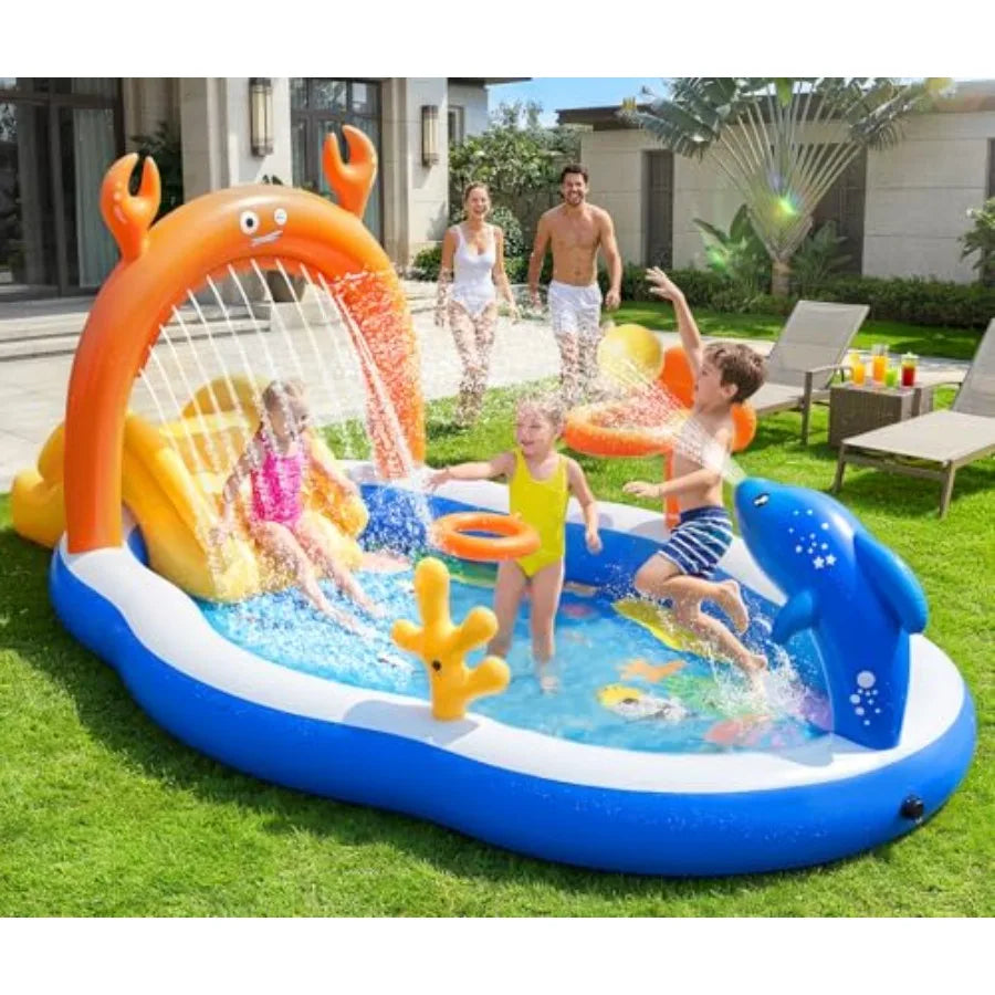 Backyard Inflatable Toddler Pool With Water Slide Sprinkler
