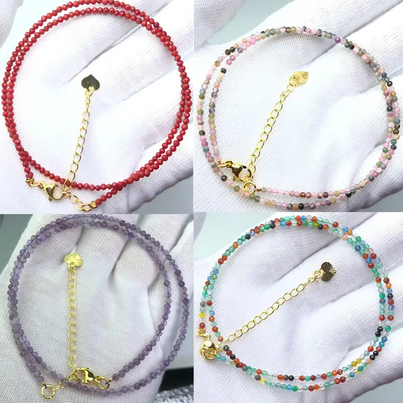 Fashion Faceted 2mm Beads Necklace | Mini Natural Stone Amethyst Quartz Agate Choker