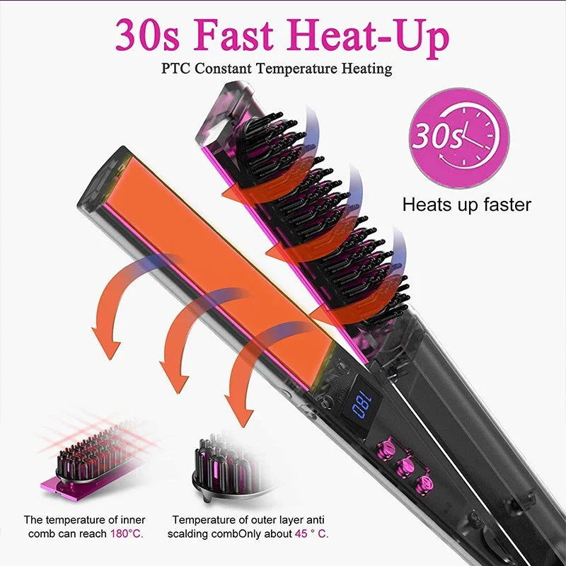 2 in 1 Hair Straightener Multifunctional Curling & Straightening Brush