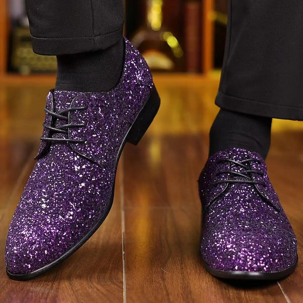 Luxury Men Dress Shoes Gold Silver Sequin Wedding Shoes High Quality Lace-Up Oxford Shoes Fashion Designer Men Flats Large Size